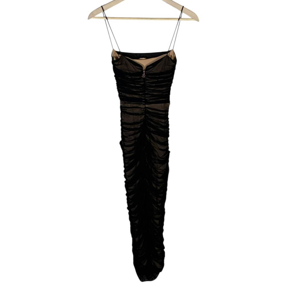 Nookie Mecca Midi Dress Black Nude Sheer Ruched Sexy Date Night Cocktail Size S - Picture 5 of 7